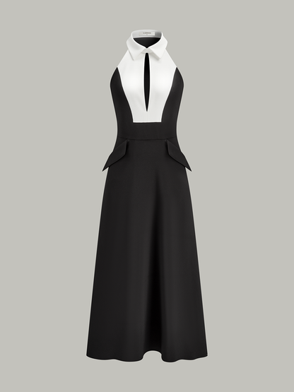 Cut-Out Contrast Collared Maxi Dress