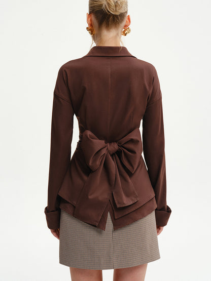 Long-Sleeve Wrap-Waist Back-Bow Shirt
