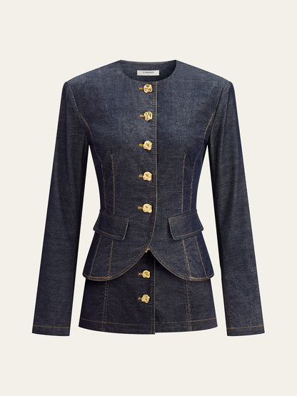 Metal Button Fitted Tailored Jacket