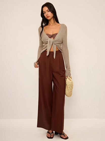 Knotted Front Long Sleeve Knit Top