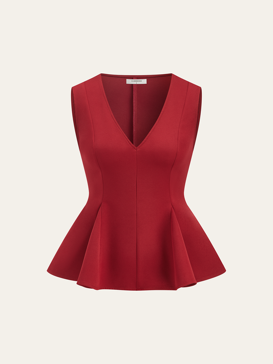 Sleeveless V-Neck Peplum Top