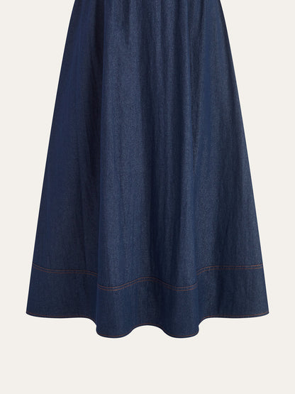 Lace Trim Denim Cami Maxi Dress