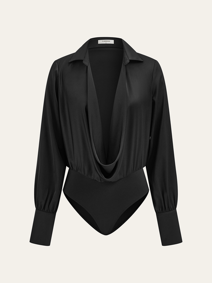 Satin Cowl Neck Long Sleeve Bodysuit