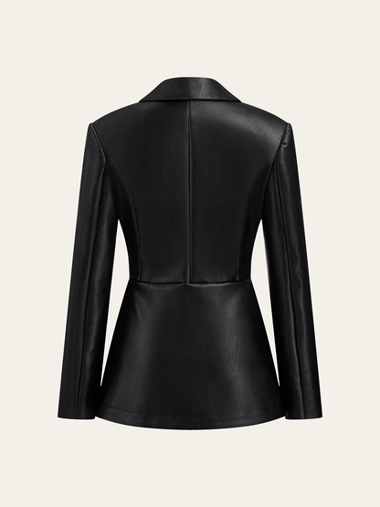 Single Button PU Leather Jacket
