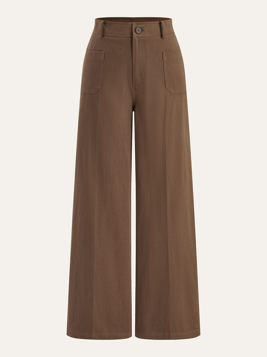 Cotton Mid-Waist Wide-Leg Pants