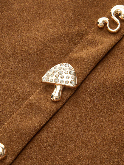 Irregular Metal Detail Suede Mini Skirt