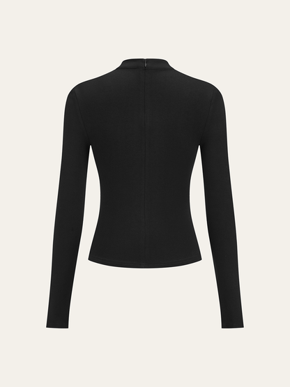 Metal Detail Mock Neck Long Sleeve T-Shirt