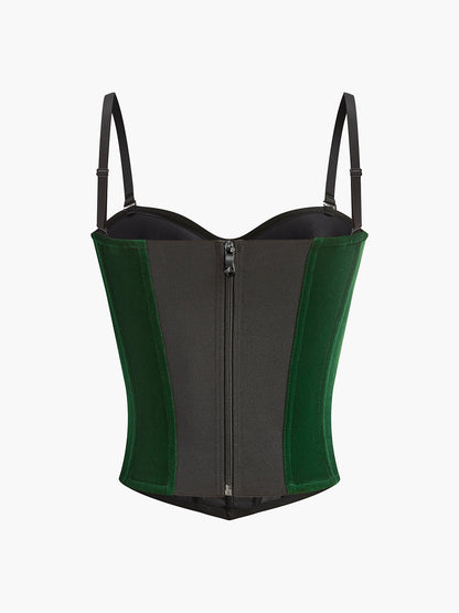 Velvet Piping Zipper Corset