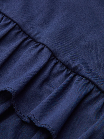 Long Sleeve Ruched Waist Layered Ruffle Dress