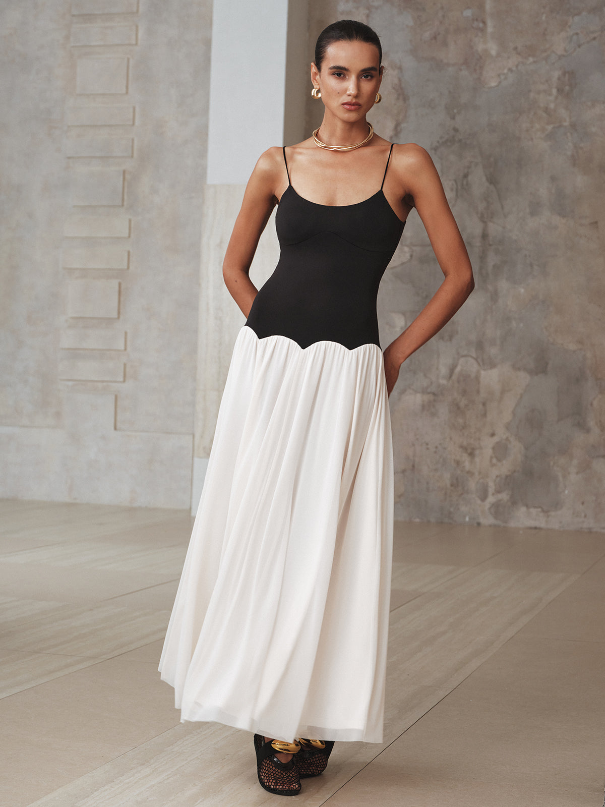 Color-Blocked Backless Cami Maxi Dress