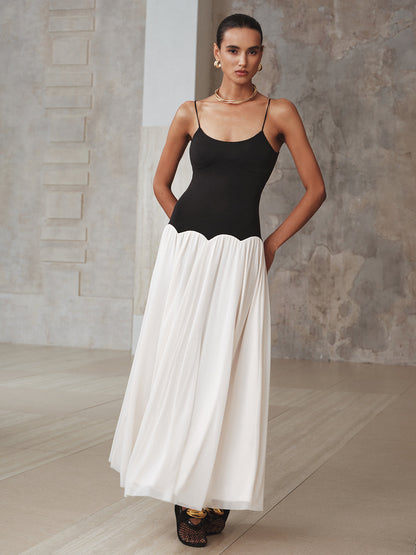 Color-Blocked Backless Cami Maxi Dress