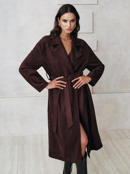 Suede Belted Long Trench Coat