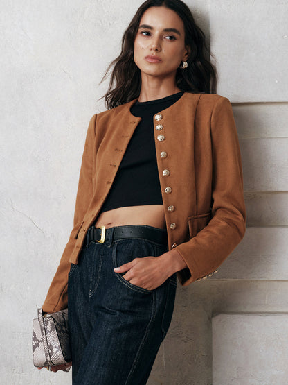 Metal Button Suede Jacket