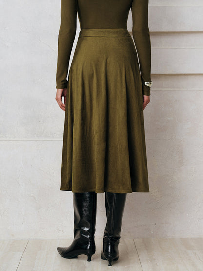 Suede A-Line Midi Skirt