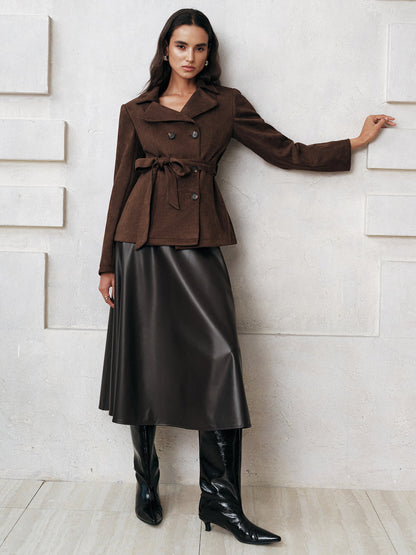 Belted Double-Breasted Suede Jacket