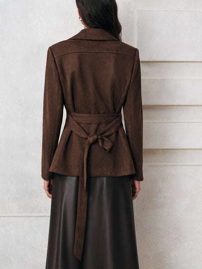 Belted Double-Breasted Suede Jacket