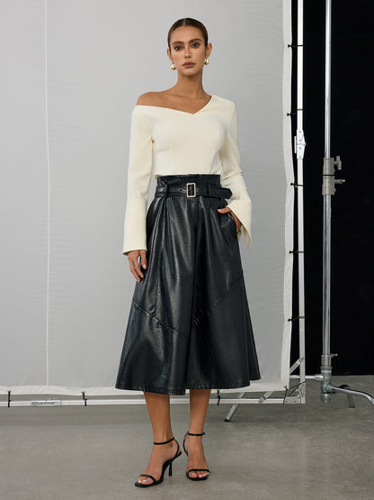 Asymmetric Off-Shoulder Bell-Sleeve Top