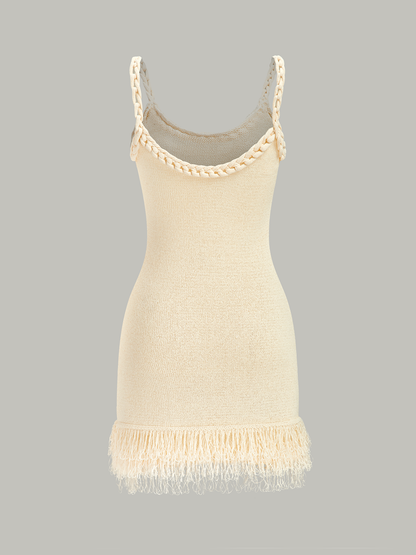 Braided Rope Strap Fringe Hem Sweater Dress