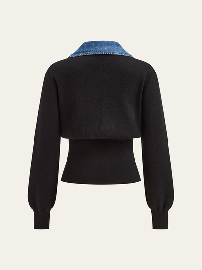 Denim Trim Metal Button Cardigan