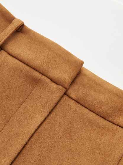 Suede Mid-Waist Paneled Pants