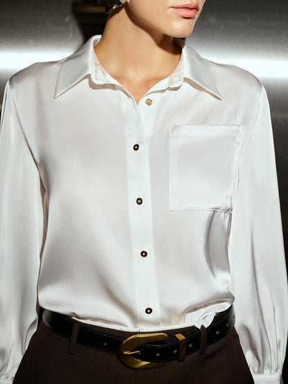 Wrinkle-resistant Long Sleeve Satin Metal Button Shirt