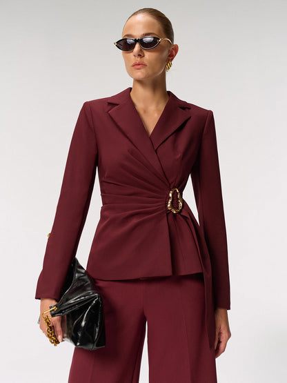 Metal Buckle Asymmetric Blazer