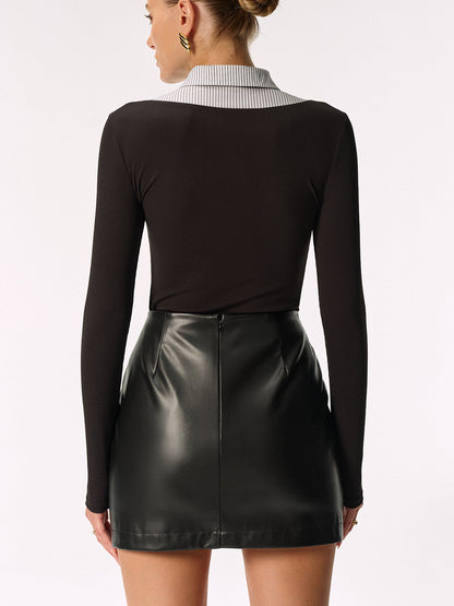 2 in 1 Striped Collar Lace Trim Shirt without Belt