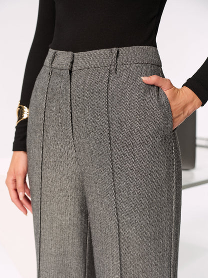 Mid-Waist Cuffed Wide-Leg Pants
