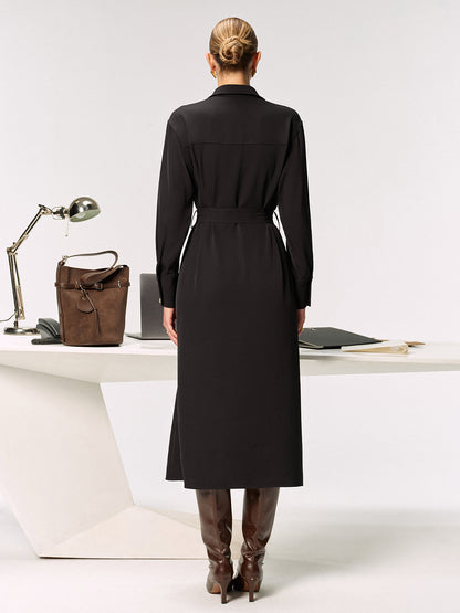 Metal Button-Front Belted Shirt Dress