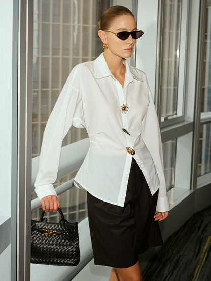 Wrinkle-resistant Cotton Blend Metal Button Shirt
