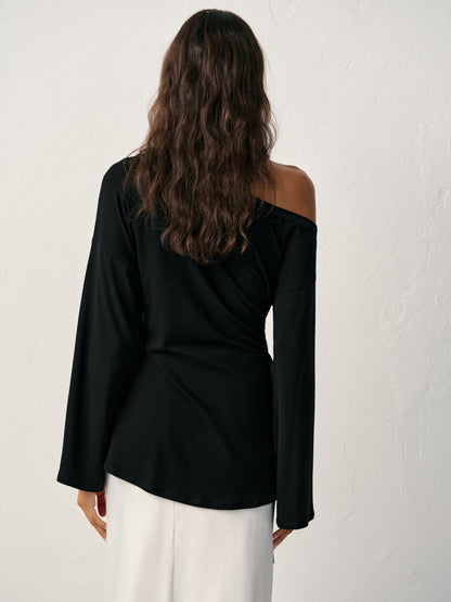 Off-Shoulder Long Sleeve T-Shirt