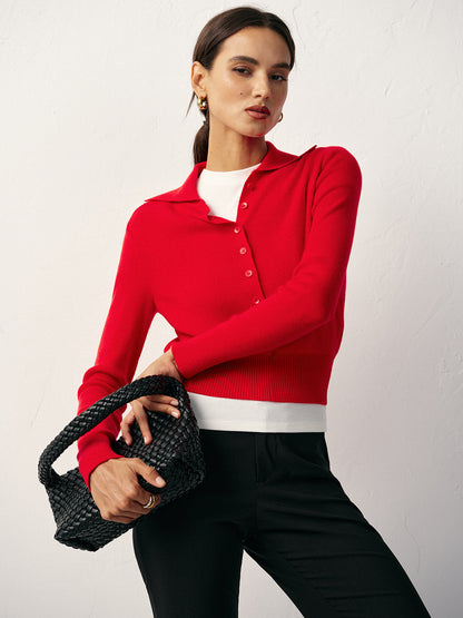Knit Button Front Collared Top