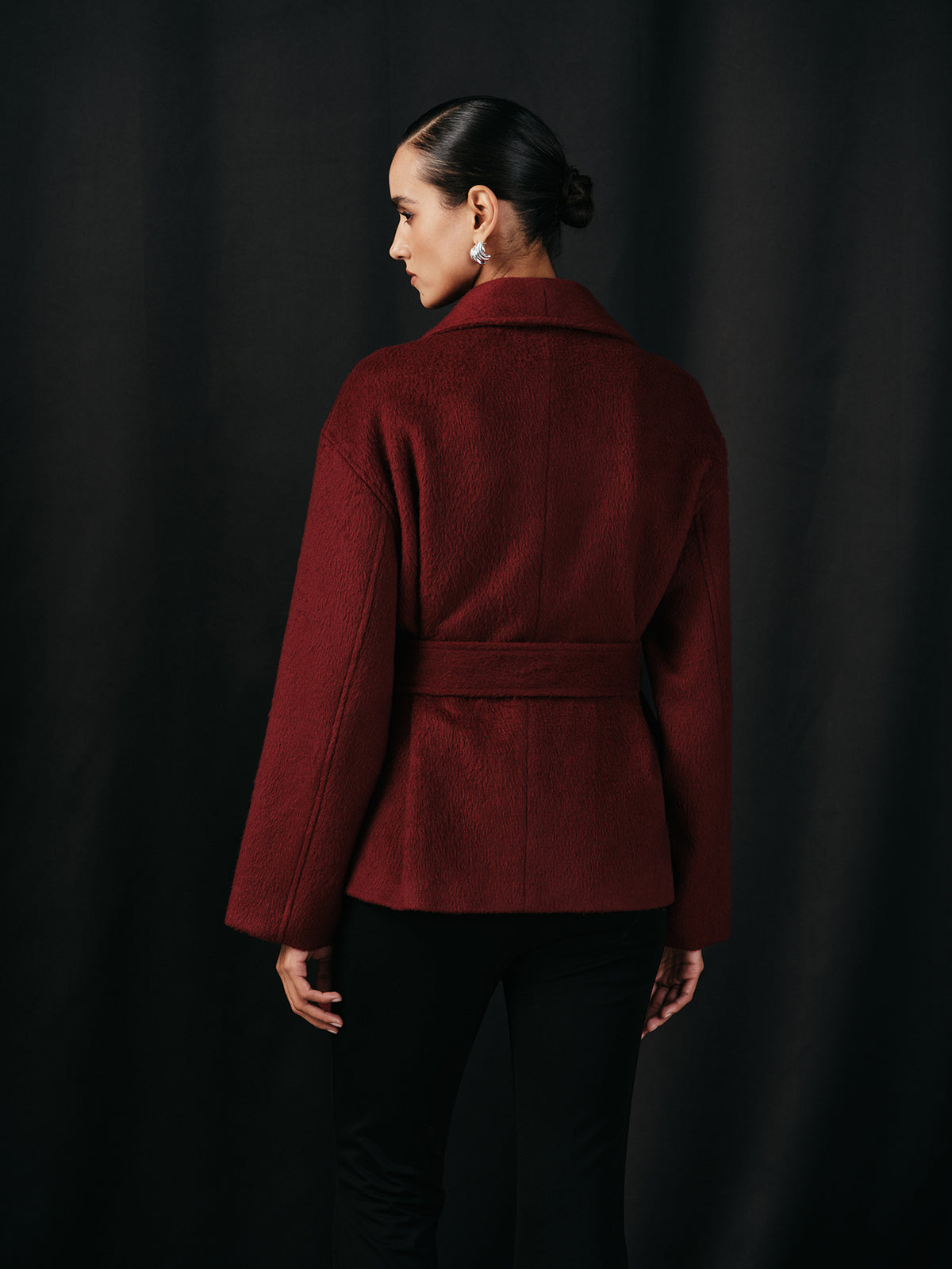 Wool Blend Belted Wrap Coat