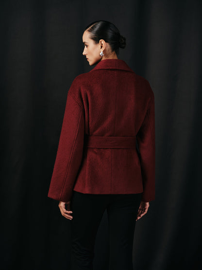 Wool Blend Belted Wrap Coat