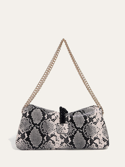 Snakeskin Patterned Chain Shoulder Bag
