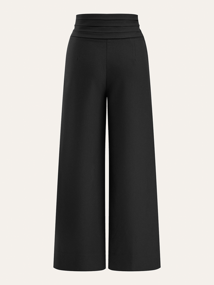 High-Waist Pleated-Waistband Wide-Leg Pants