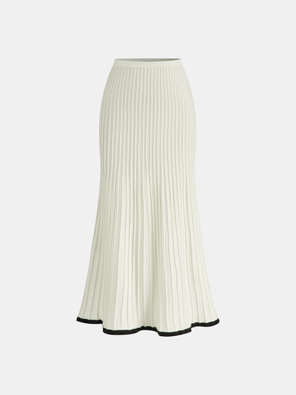 Contrast Trim Knit Vest and Midi Skirt Set