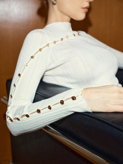 Metal Detail Asymmetric Cut-Out Wool Blend Top