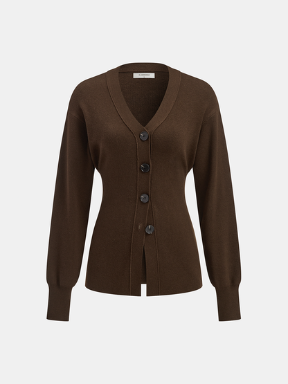 Wool-Blend V-Neck Button-Down Cardigan
