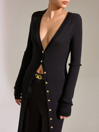 Metal Button Longline Knit Cardigan Dress