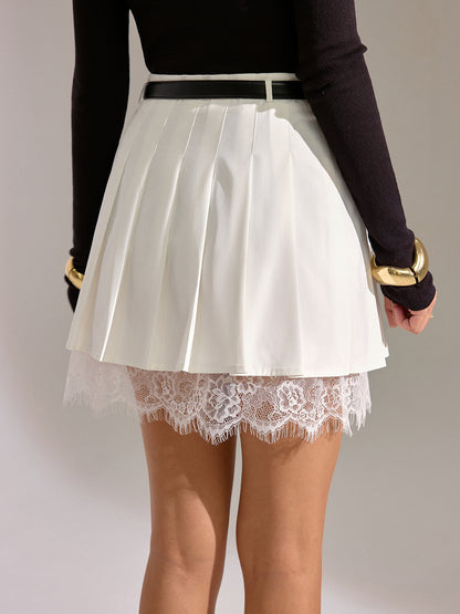 Lace Trim Pleated Mini Skirt