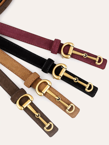 Horsebit Buckle Suede Thin Belt