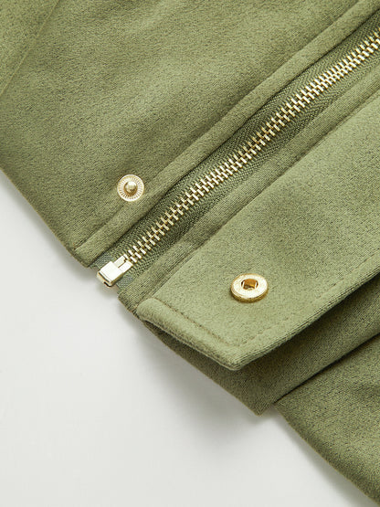 Suede Zip-Up Collared Jacket