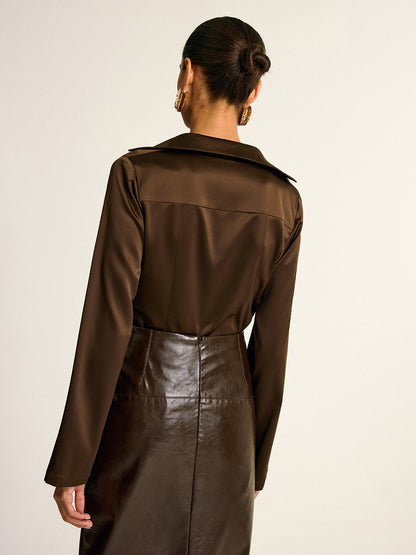 Satin Cowl Neck Long Sleeve Shirt
