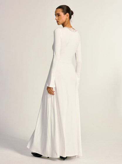 Lace Cross Paneled Long Sleeve Maxi Dress