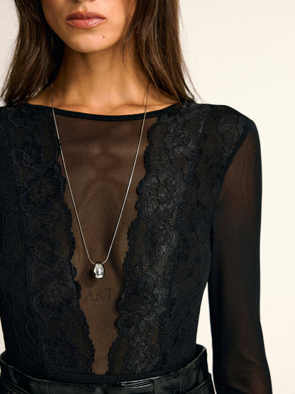 Long Sleeve Sheer Lace Mesh Bodysuit