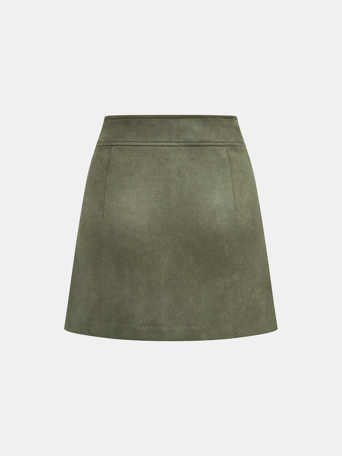 High-Waist Button Front Suede Mini Skirt