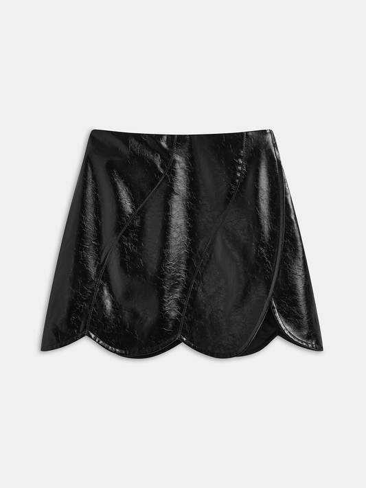 Scalloped Hem Faux Leather Mini Skirt