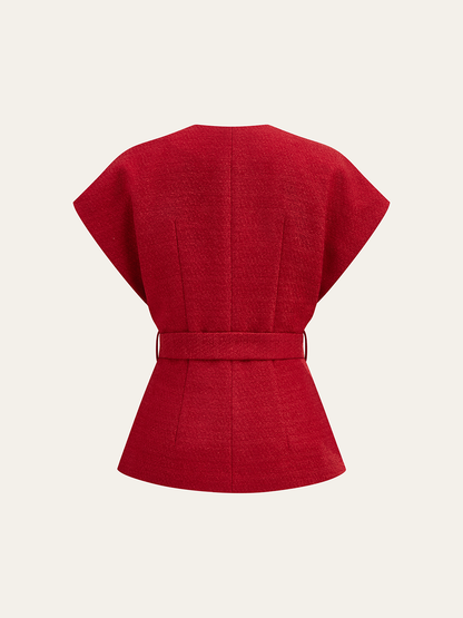 Tweed Belted Cap Sleeve Vest