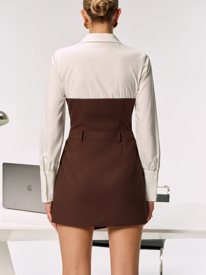 2 in 1 Shirt Panel Asymmetric Mini Dress